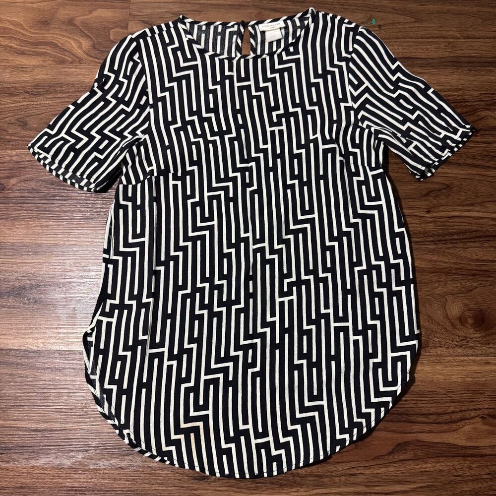 GP & J Baker X H&M Black & Ivory Geometric Print Blouse Top Womens Size 4